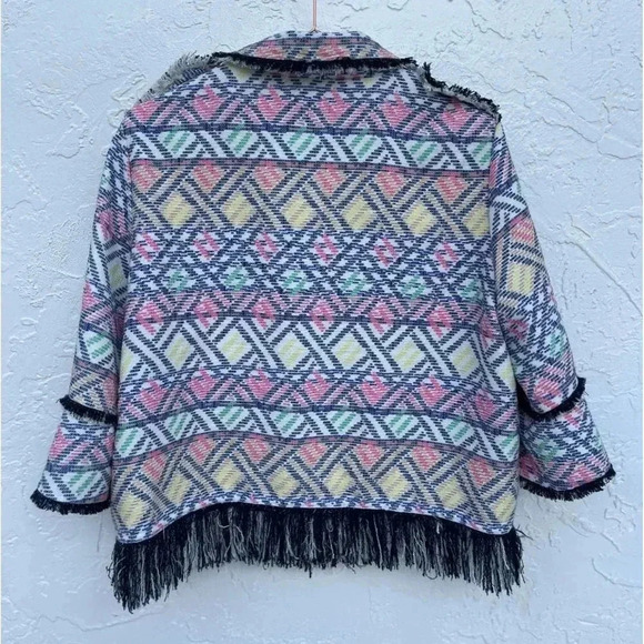 Hilary Radley Katherine Barclay Tweed Fringed Knitted Blazer Jacket Multi Sz 12 - Picture 3 of 11